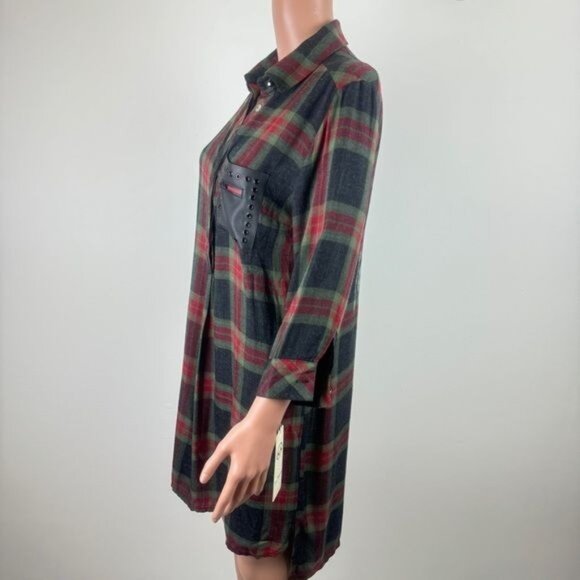 Women's NWT La Pateau Print and Plaid Shirt Dress Size Small Multi Color - Picture 5 of 10